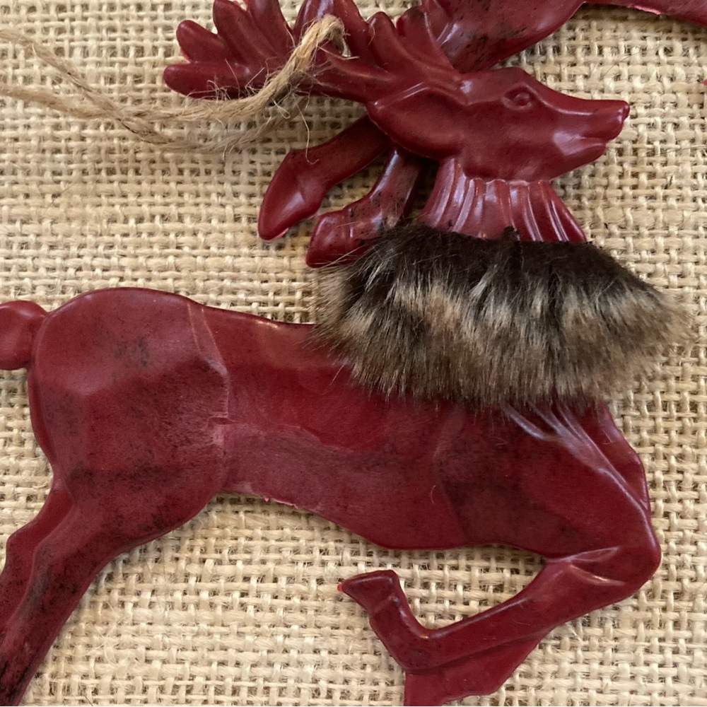 Four Red Reindeer Ornaments with Faux Fur - Picture 2 of 4